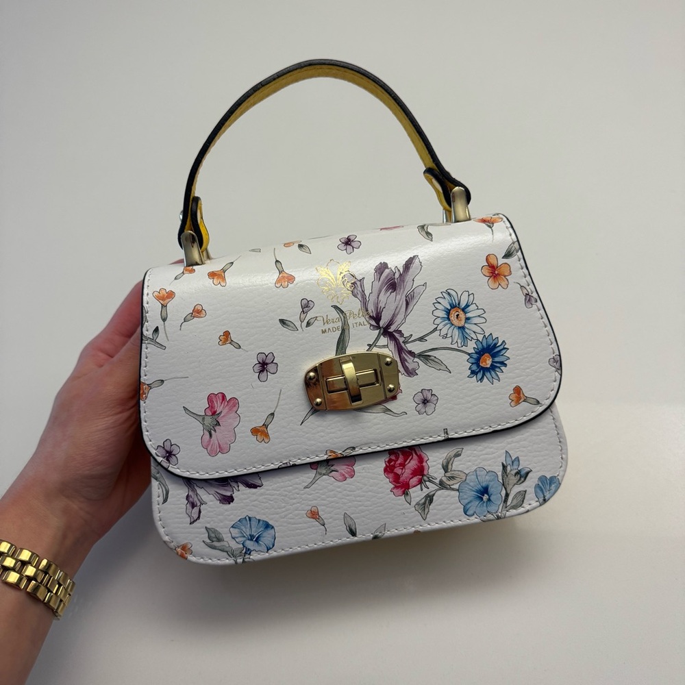 Floral White Handmade Leather Tote Bag - Picture 2 of 9